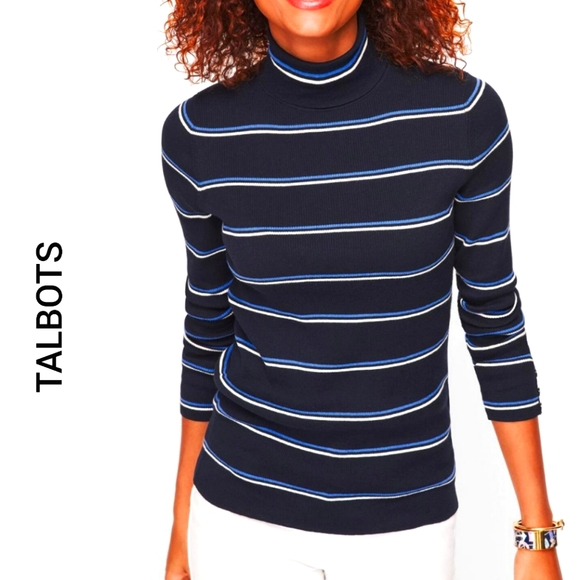 Talbots Sweaters - Talbots Striped Turtleneck Sweater Size 2X New NWT Blue